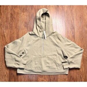 Lululemon Scuba Crop Hoodie Womens L/XL Green Sage Oversized 1/2 Zip Sweatshirt